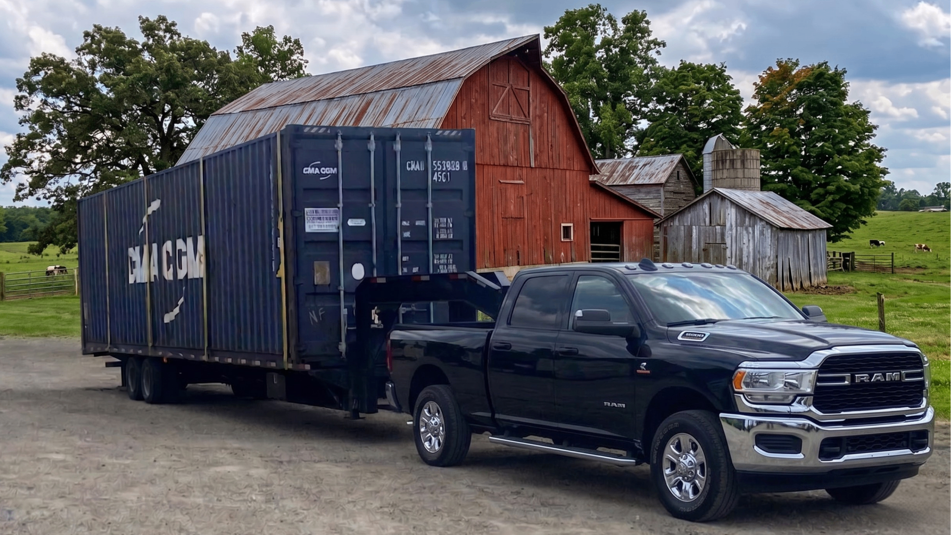 Tilt-bed truck delivering a shipping container to a Middle Tennessee residential jobsite